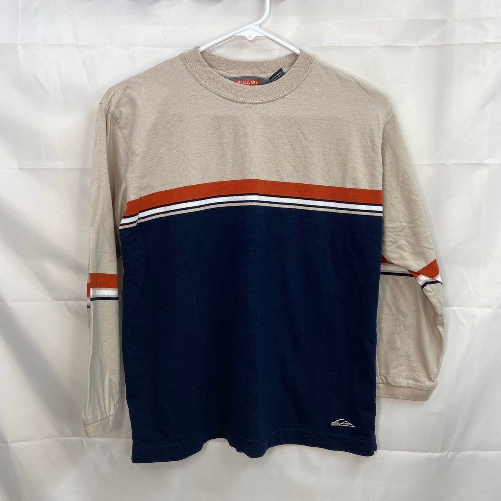 Vintage Quiksilver youth boy's tricolor Crewcut‎ long sleeve casual shirt small